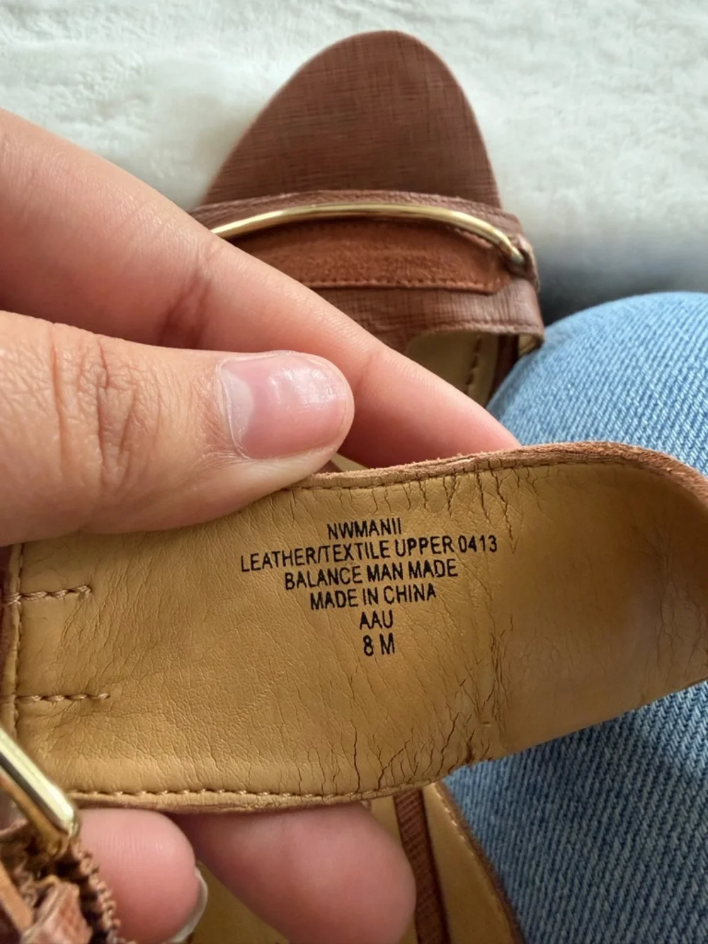 Nine West Brown T-Strap Heeled Sandals with Gold Accent - Picture 5 of 5